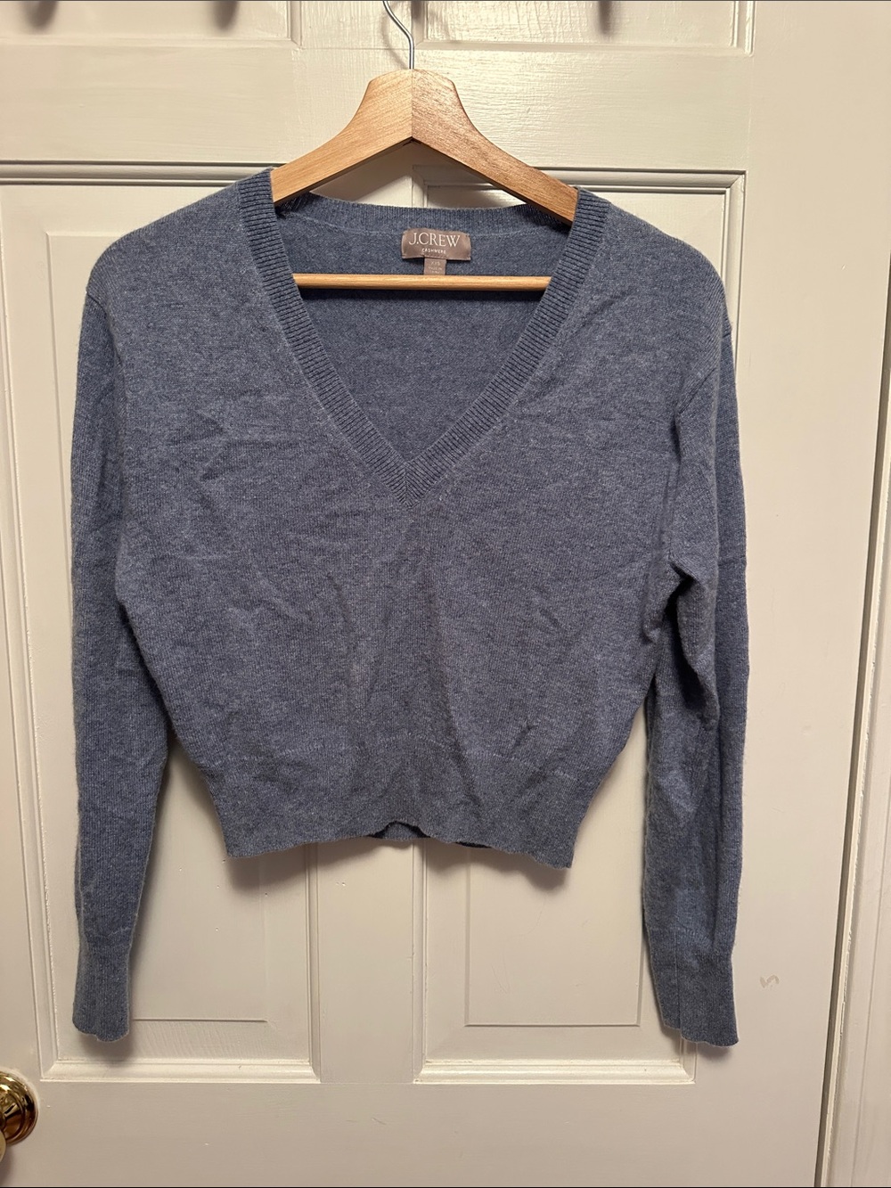 J. Crew Women's Cropped V-Neck Cashmere Sweater - Slate Blue